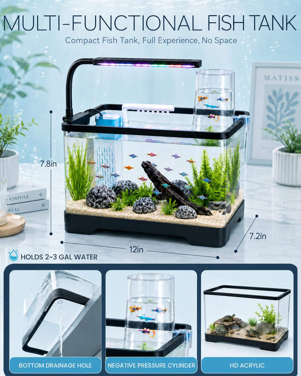 3 Gallon Acrylic Aquarium Starter Kit T5350