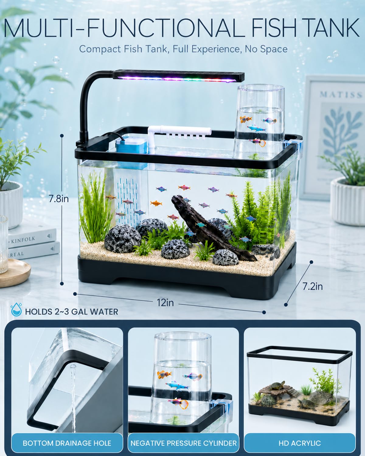 3 Gallon Acrylic Aquarium Starter Kit T5350