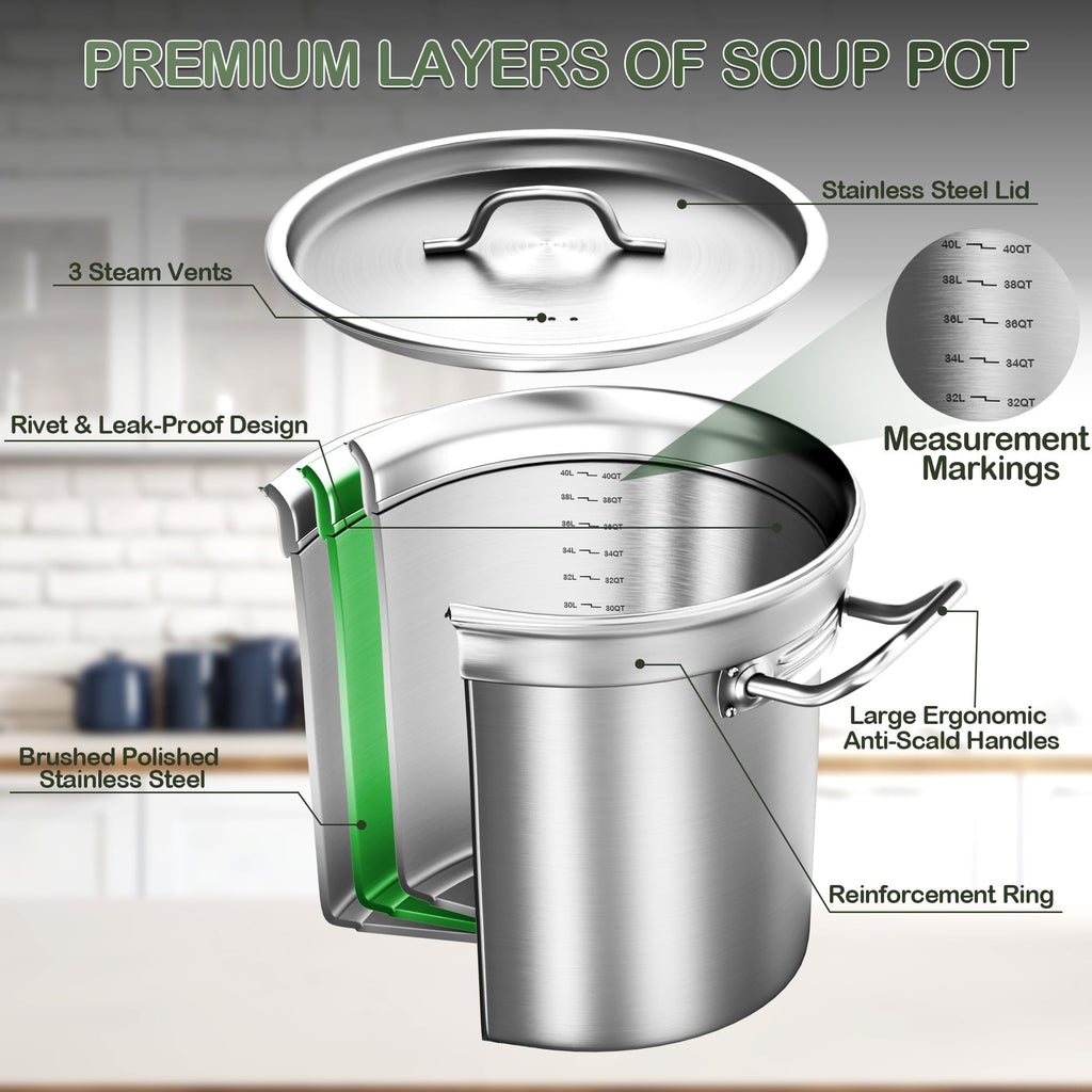 40QT Stainless Steel Stockpot with Lid J9199