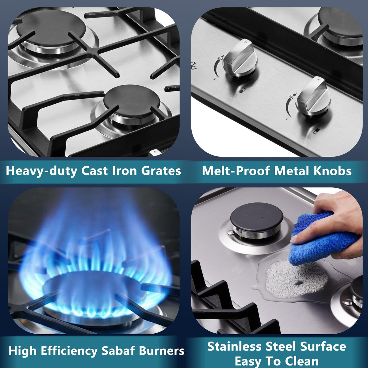 12 Inch 2 Burners Stainless Steel Gas Cooktop Y63746