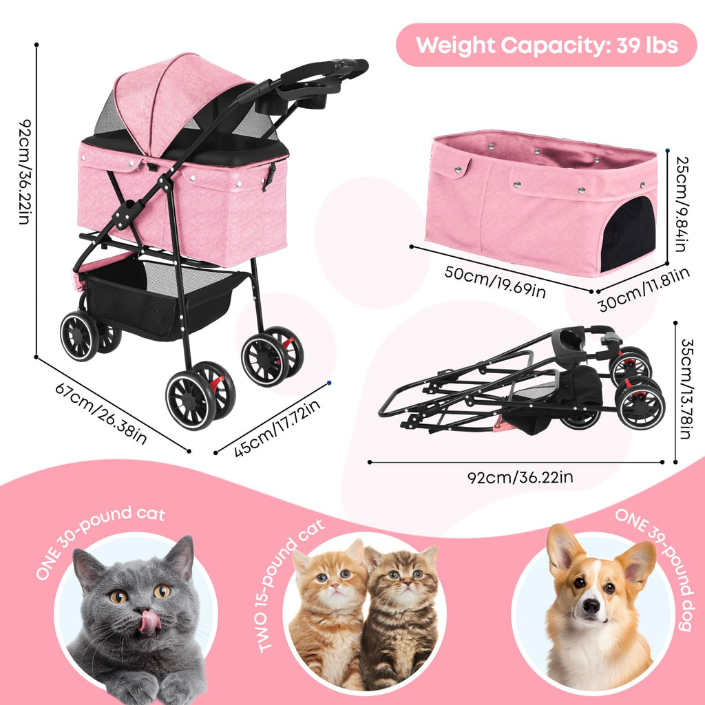 Pink 3 Wheels Pet Stroller U556469