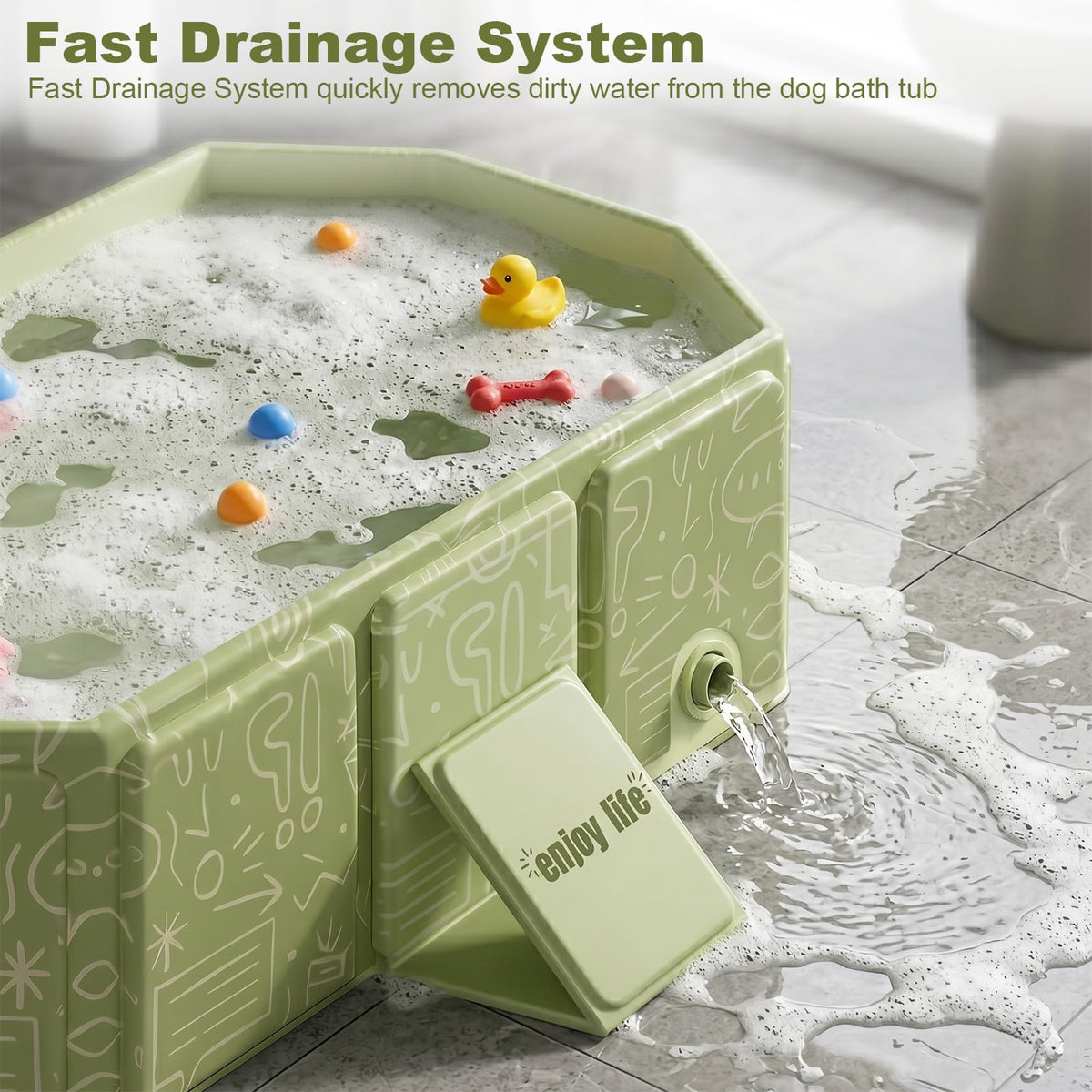 Foldable Dog Bathtub with Side Drain Plug A36531