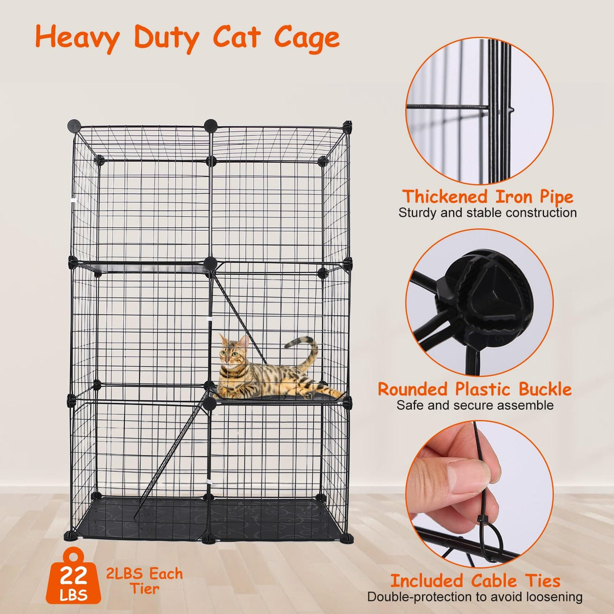 3-Tier Cat Cage with 3 Doors 2 Ramp Ladders B1934
