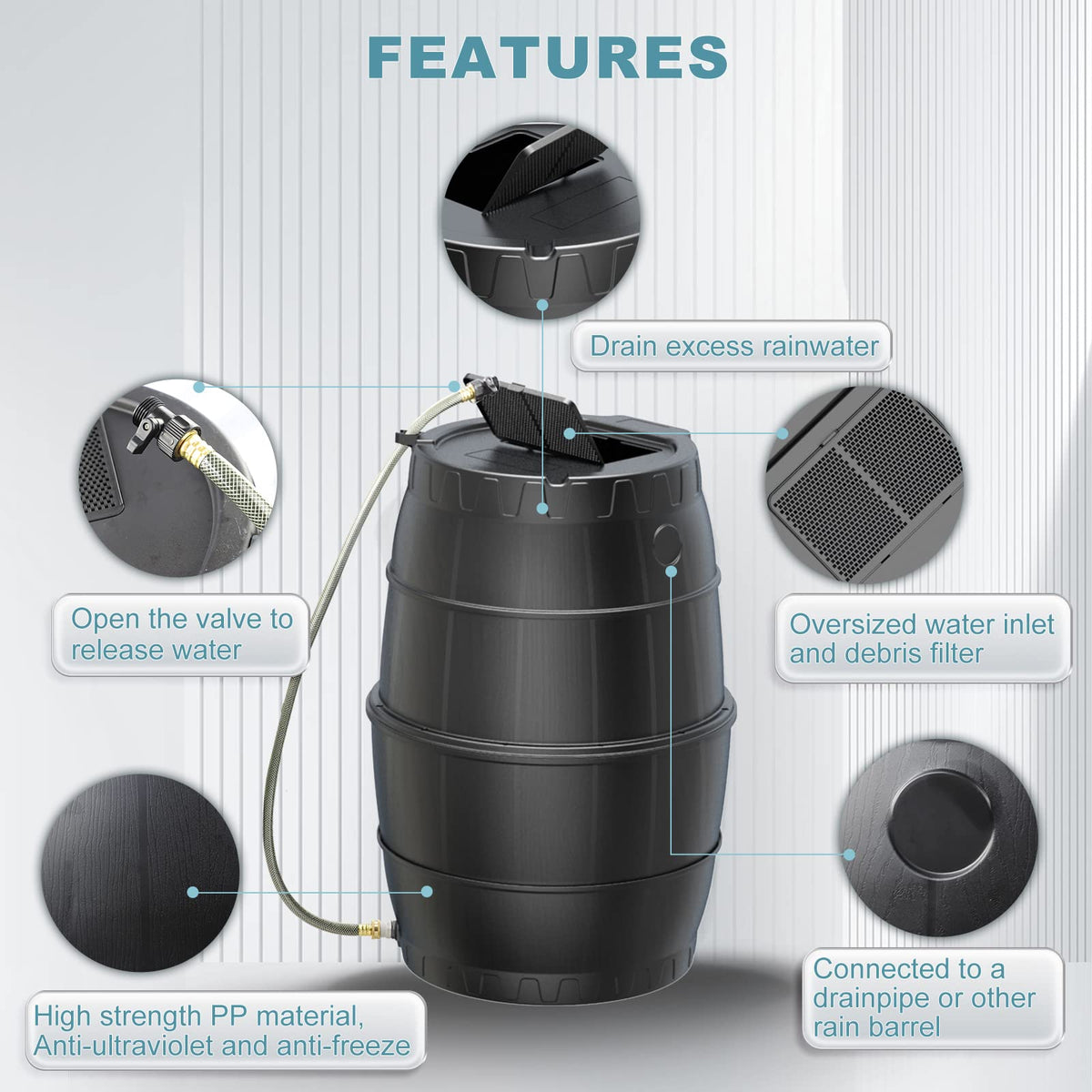 50 Gallon BPA Free Rainwater Collection Barrel with Water Diverter Q146395