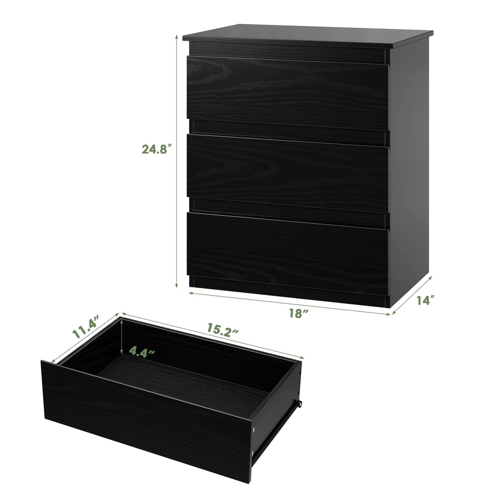 Black 3 Drawer Nightstand U6685