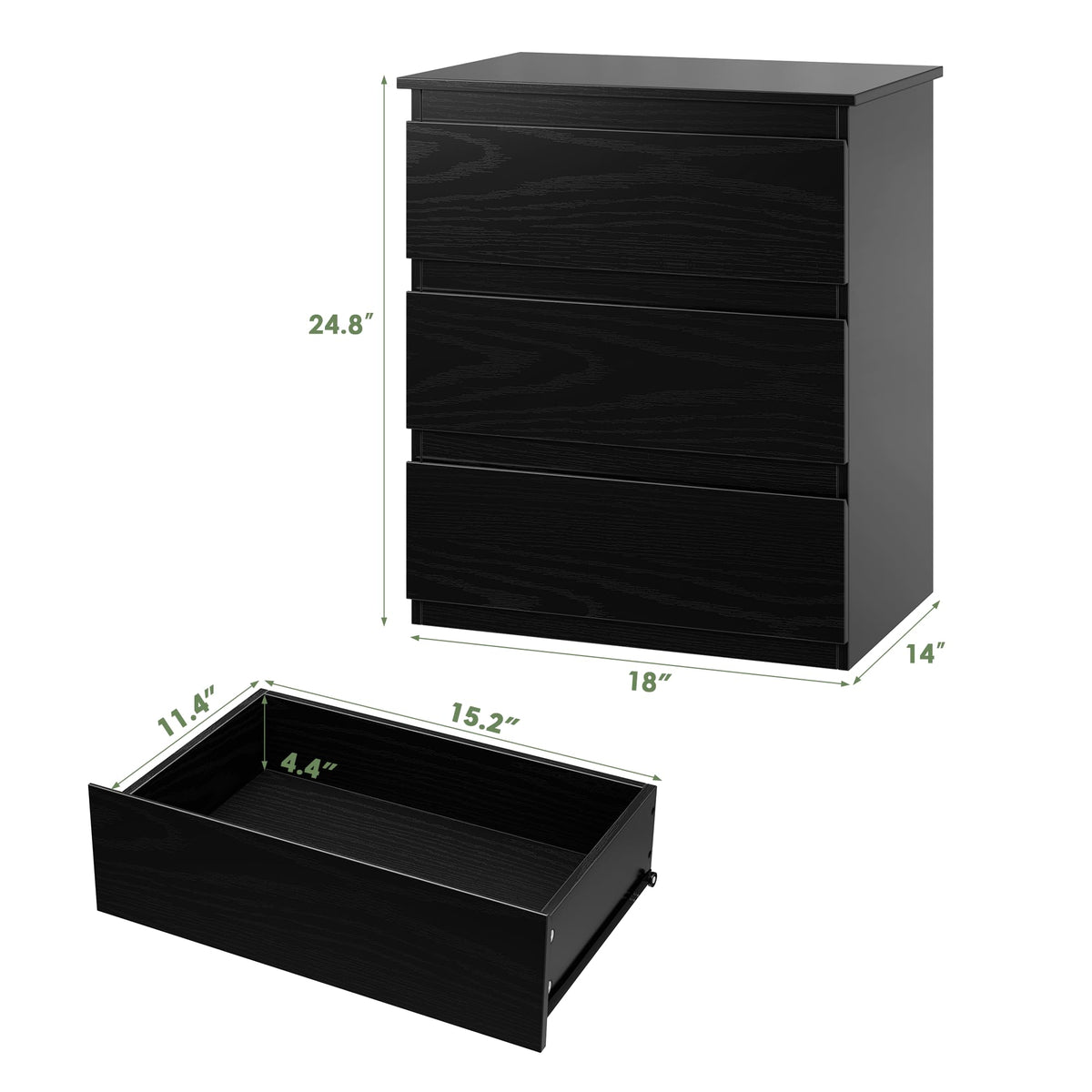 Black 3 Drawer Nightstand U6685