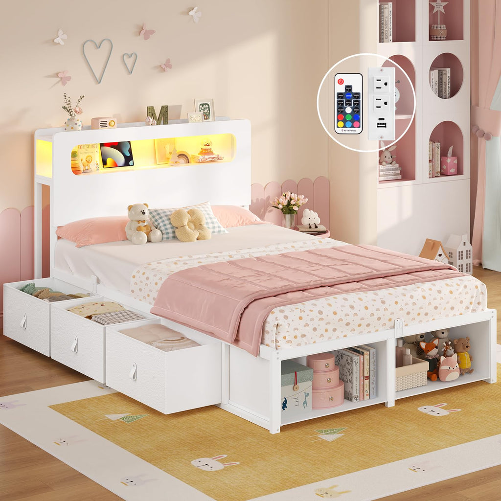 White Twin Bed Frame with 6 Storage Drawers G740