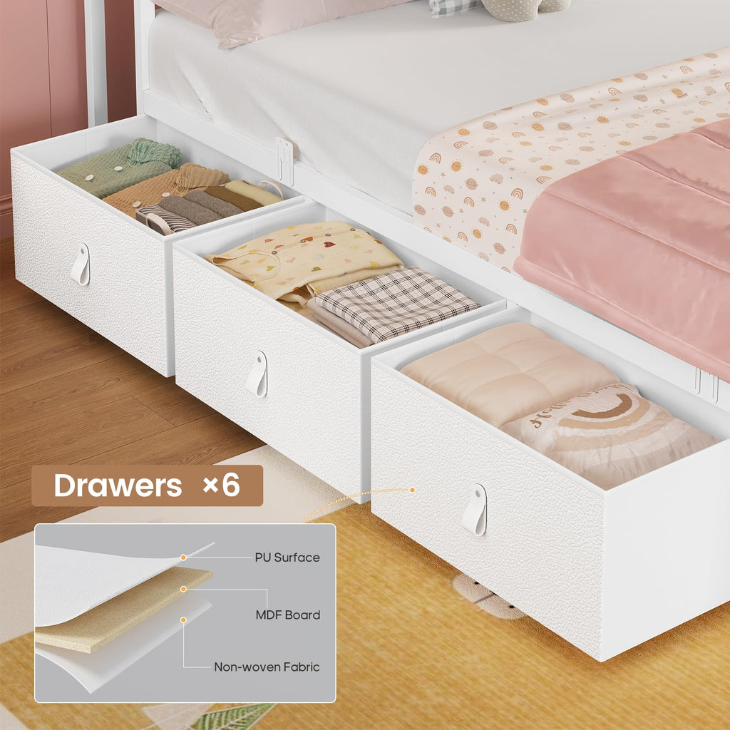 White Twin Bed Frame with 6 Storage Drawers G740