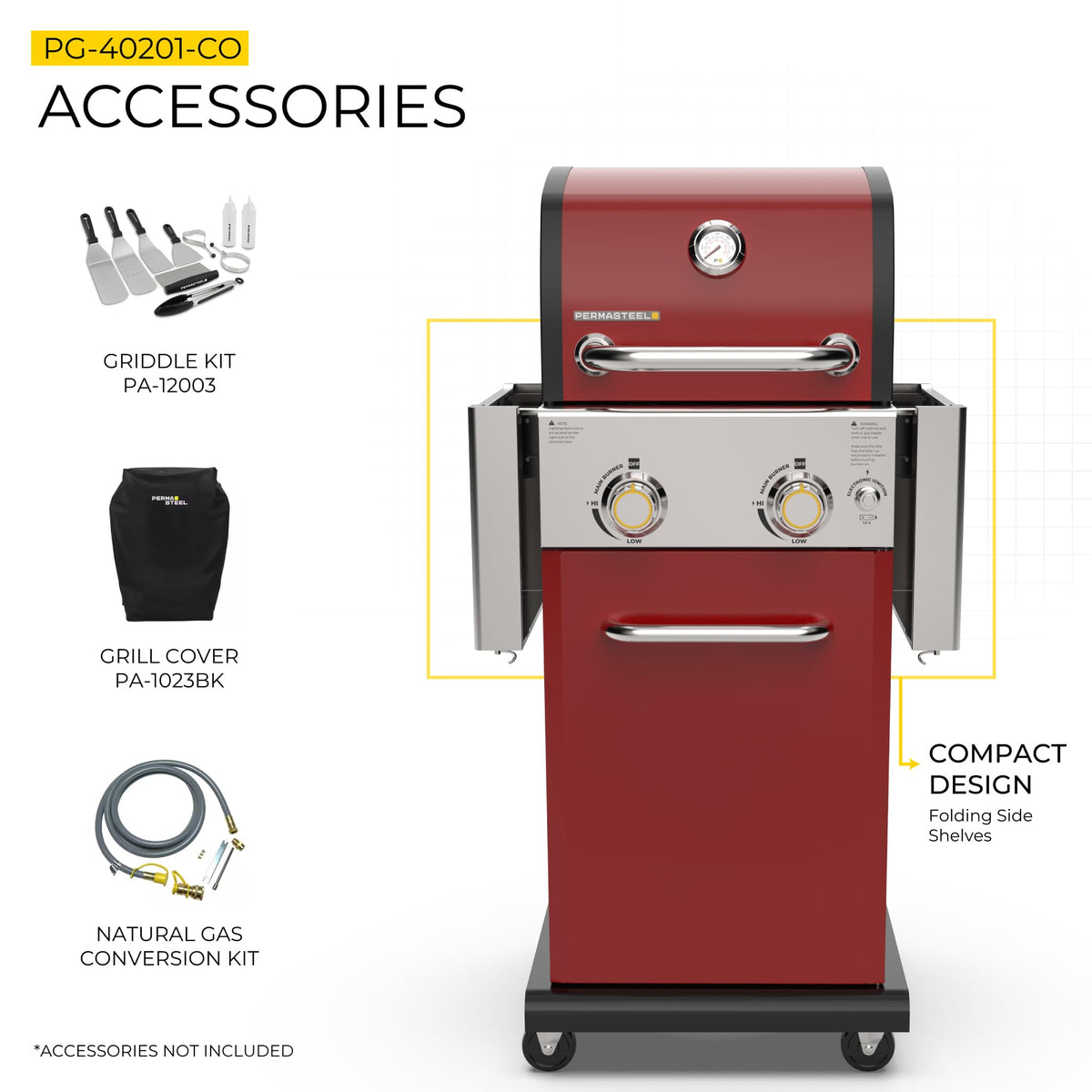 2-Burner Propane Gas Grill with Foldable Side Tables T675