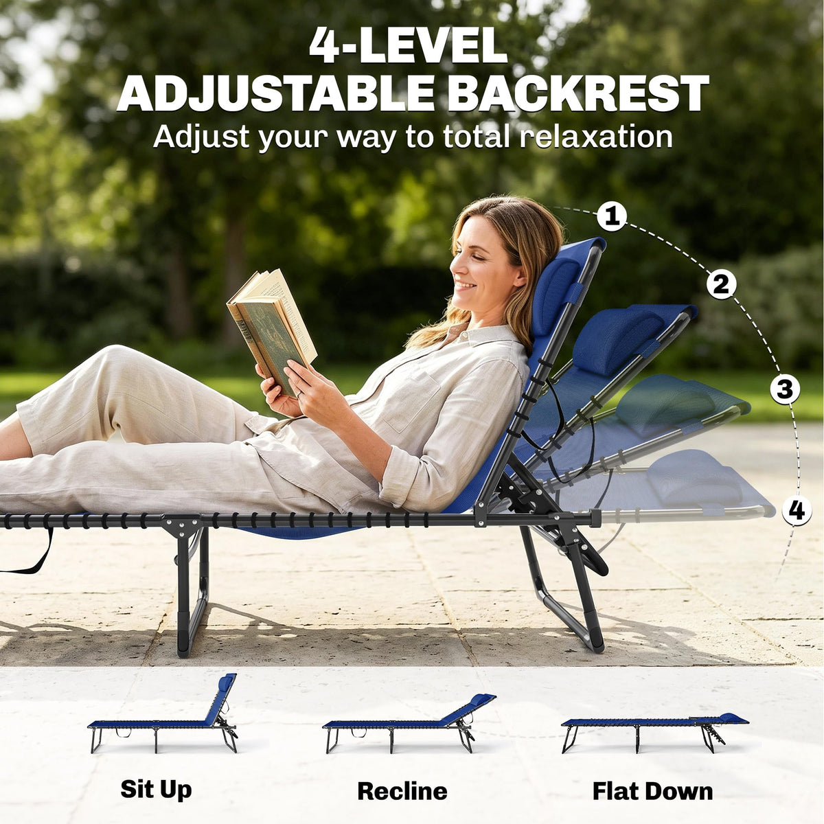 Folding Chaise Lounge Chair Set of 2 Blue E421653