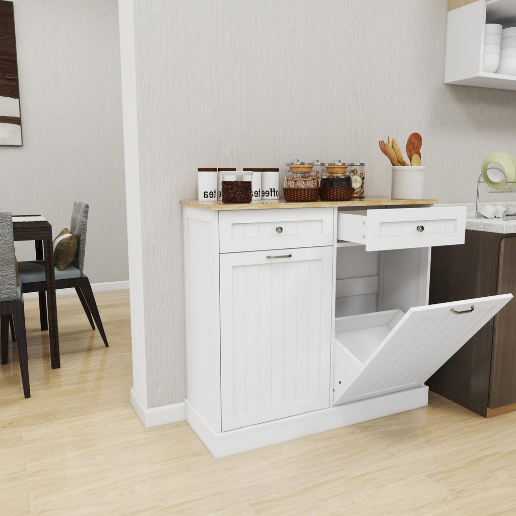 White 10-Gallon Trash Cabinet with 2 Drawers N666