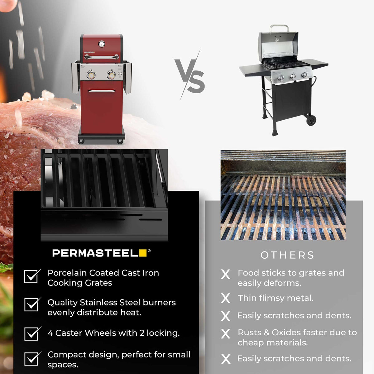 2-Burner Propane Gas Grill with Foldable Side Tables T675