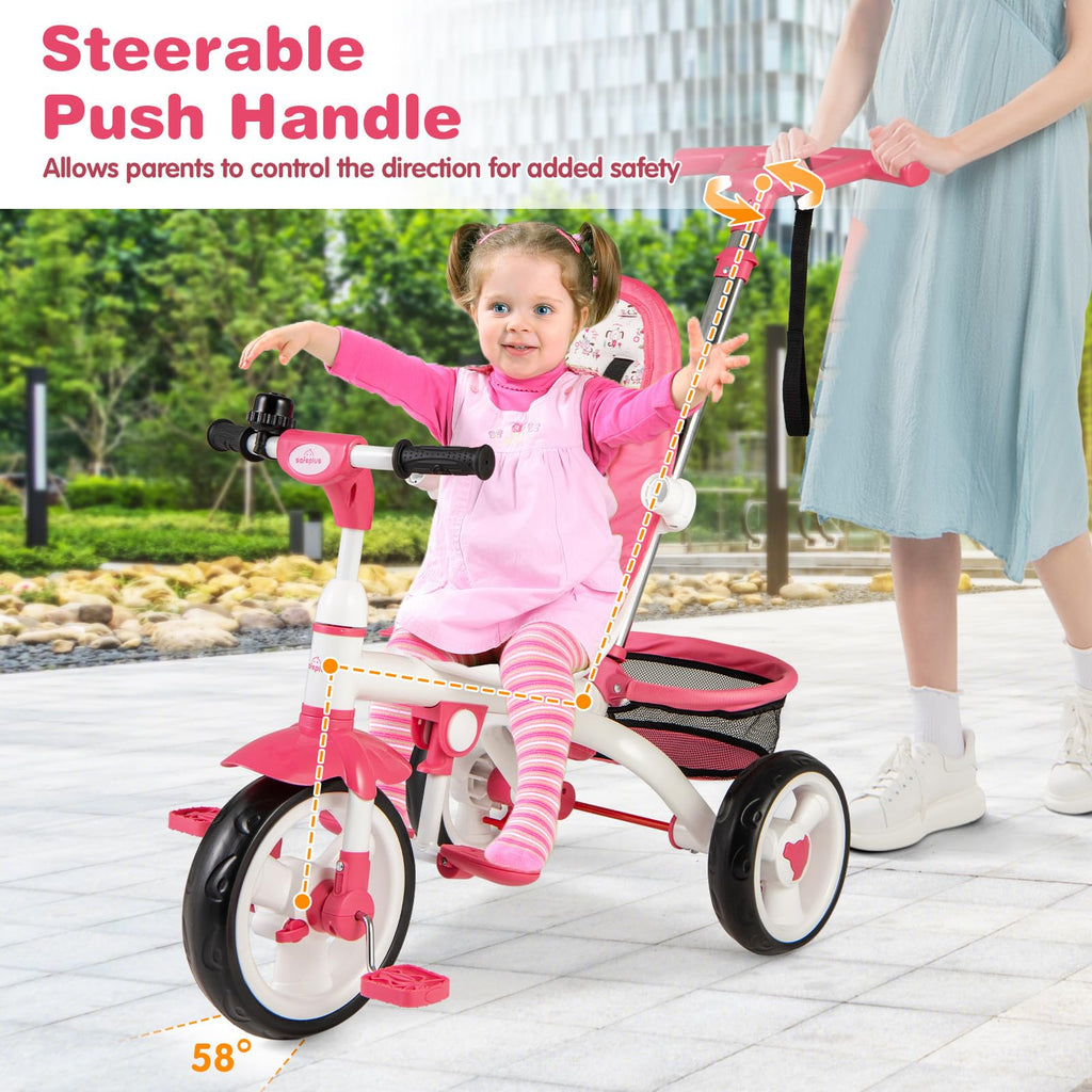 Pink 6 in 1 Toddler Tricycle with Parent Handle E42506