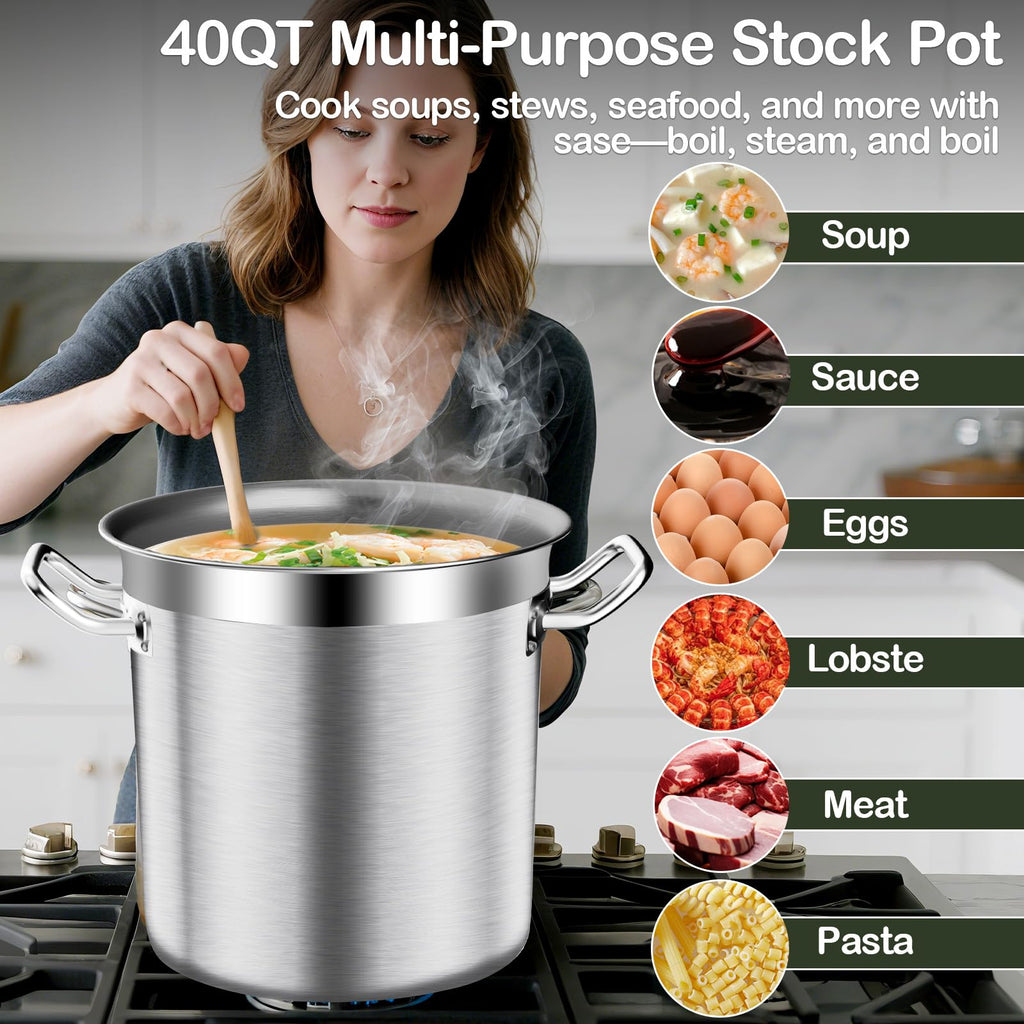 40QT Stainless Steel Stockpot with Lid J9199
