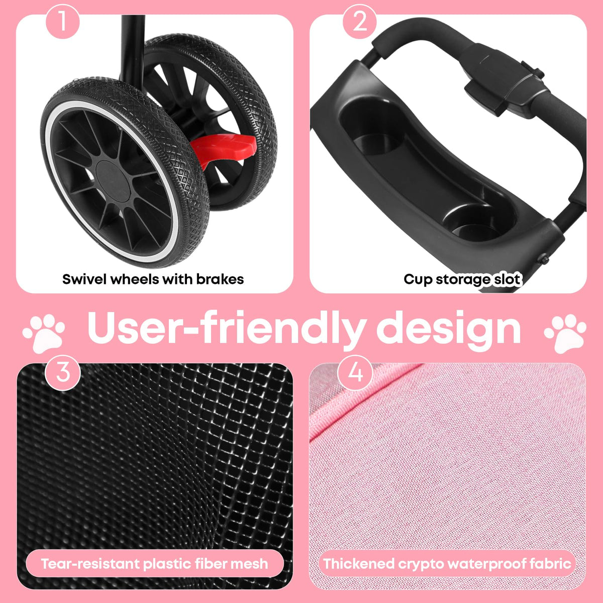 Pink 3 Wheels Pet Stroller U556469