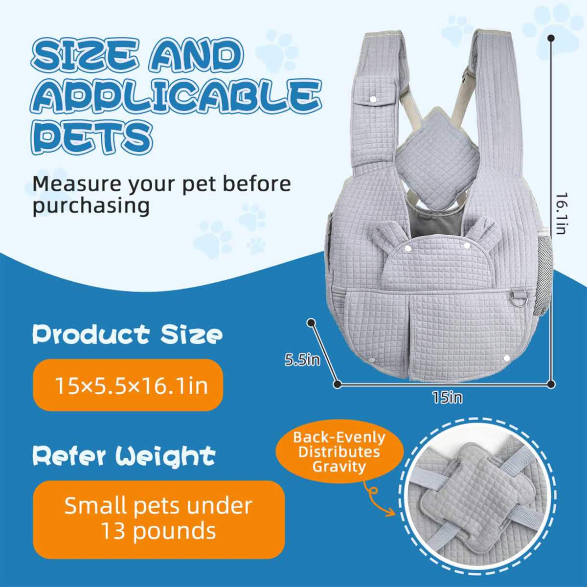 Portable Pet Front Backpack for Small Dogs and Cats P127157