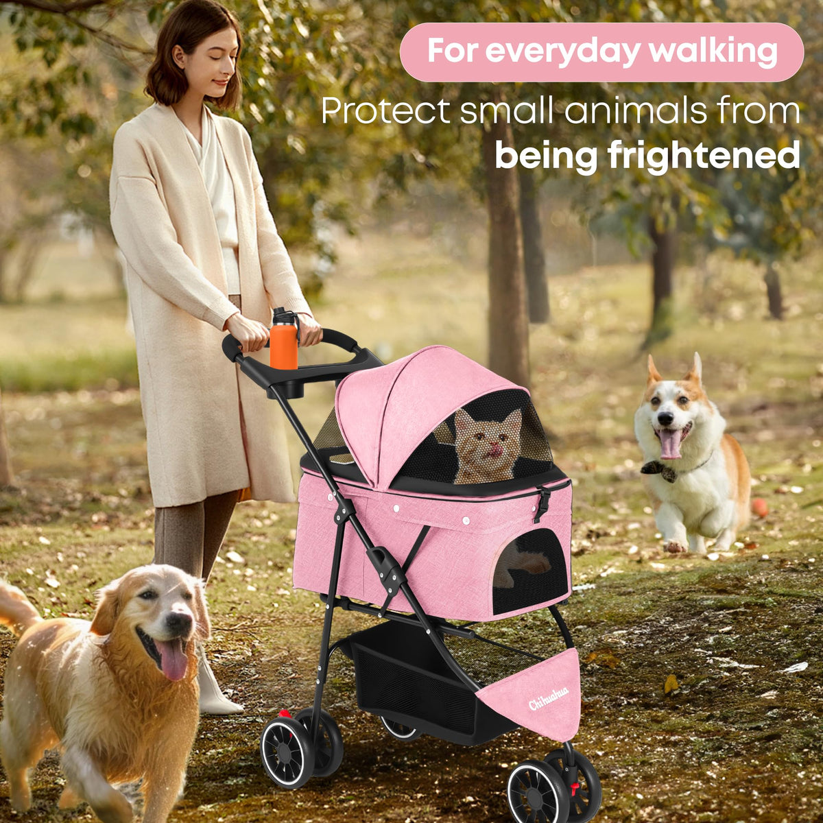 Pink 3 Wheels Pet Stroller U556469