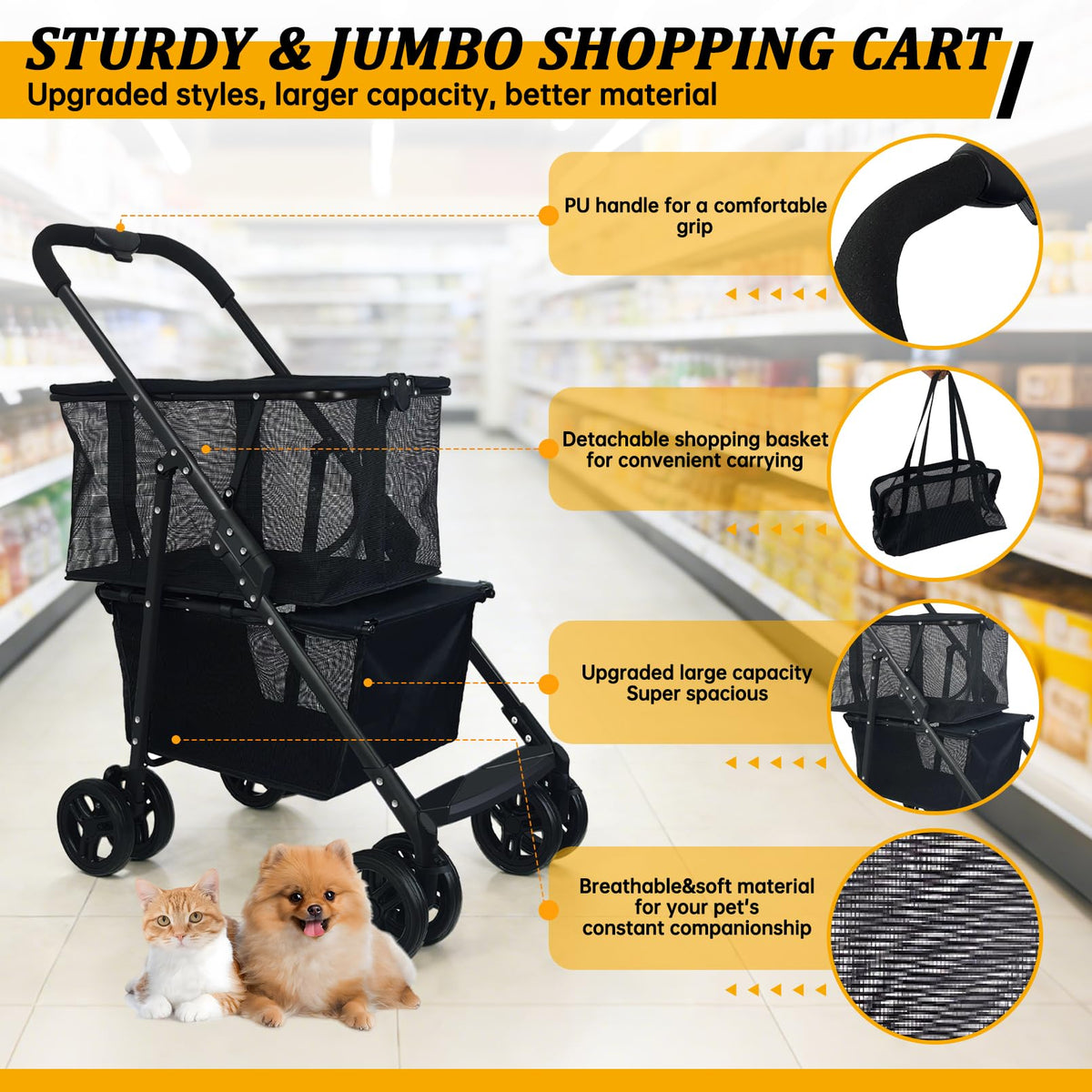 2-in-1 Folding Shopping Cart & Pet Stroller E10139