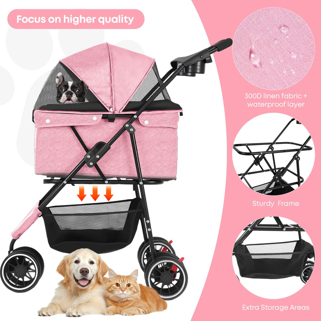 Pink 3 Wheels Pet Stroller U556469