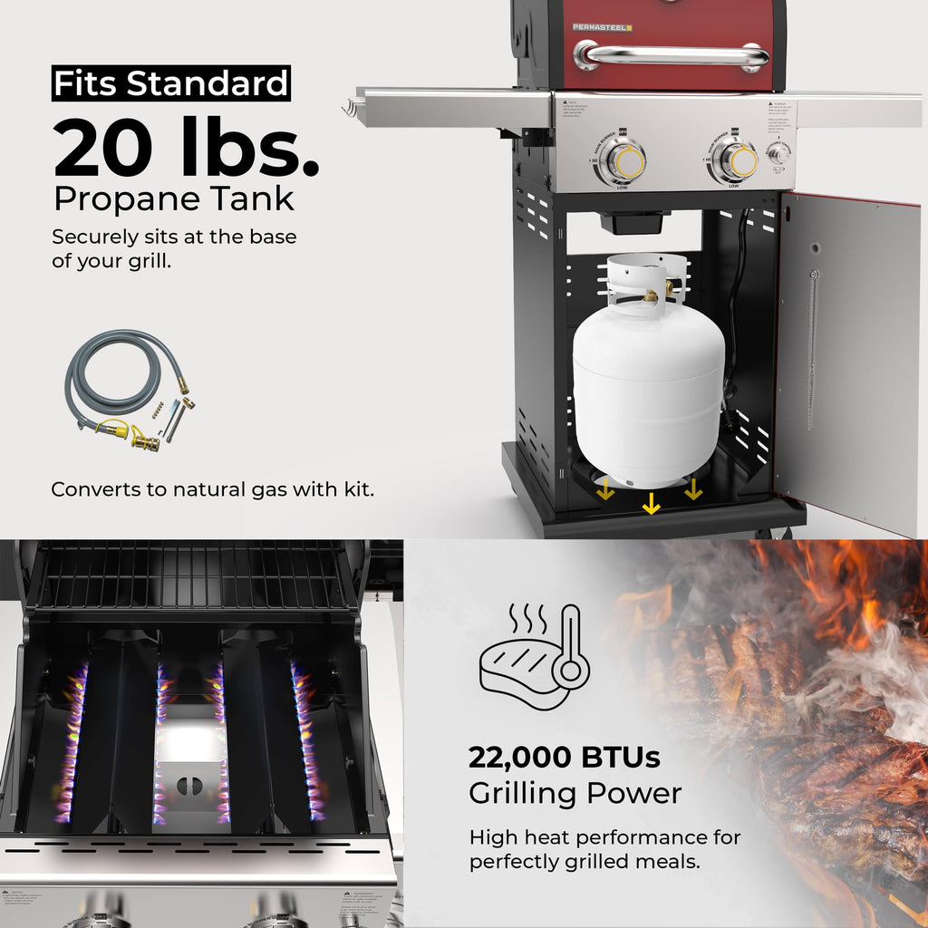 2-Burner Propane Gas Grill with Foldable Side Tables T675