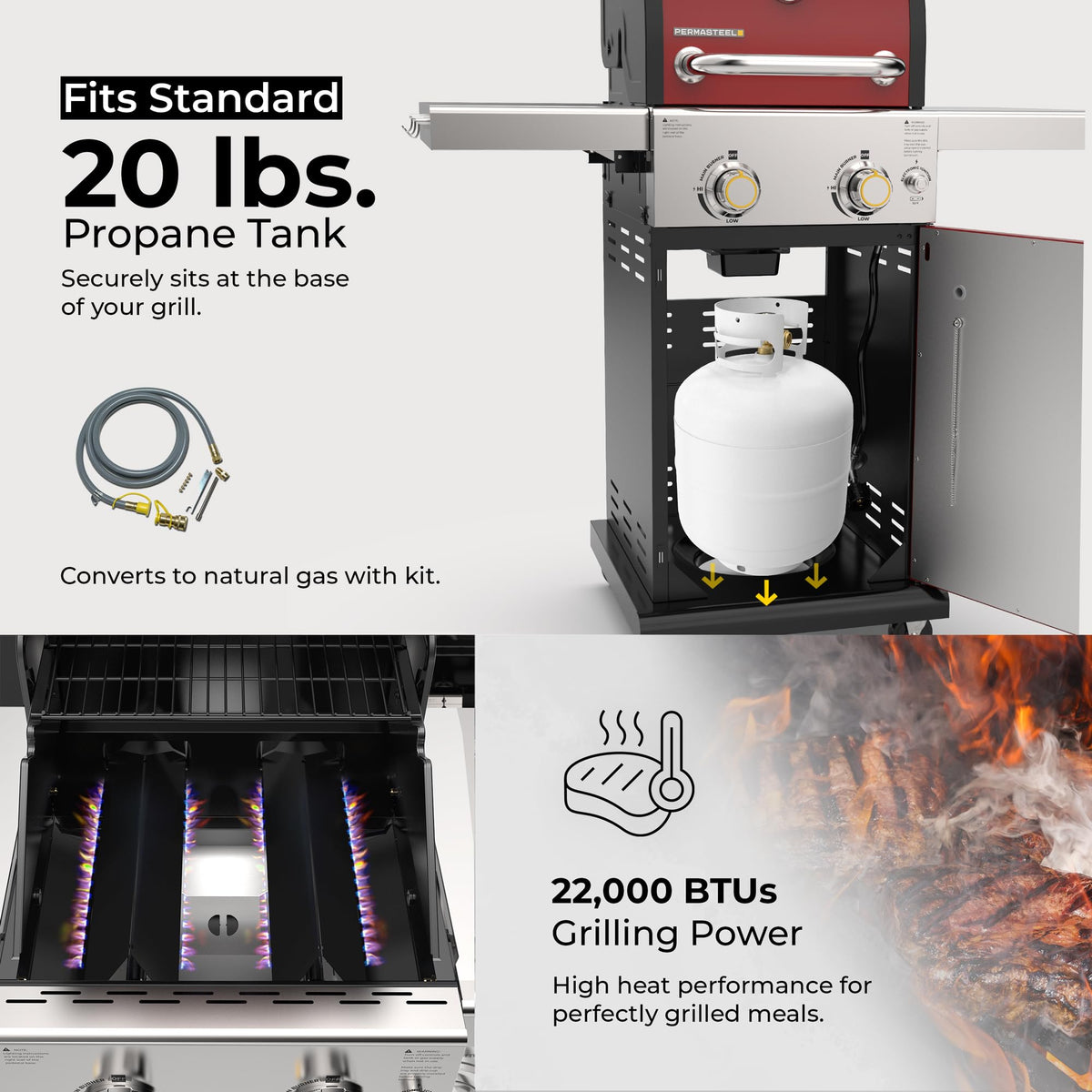 2-Burner Propane Gas Grill with Foldable Side Tables T675