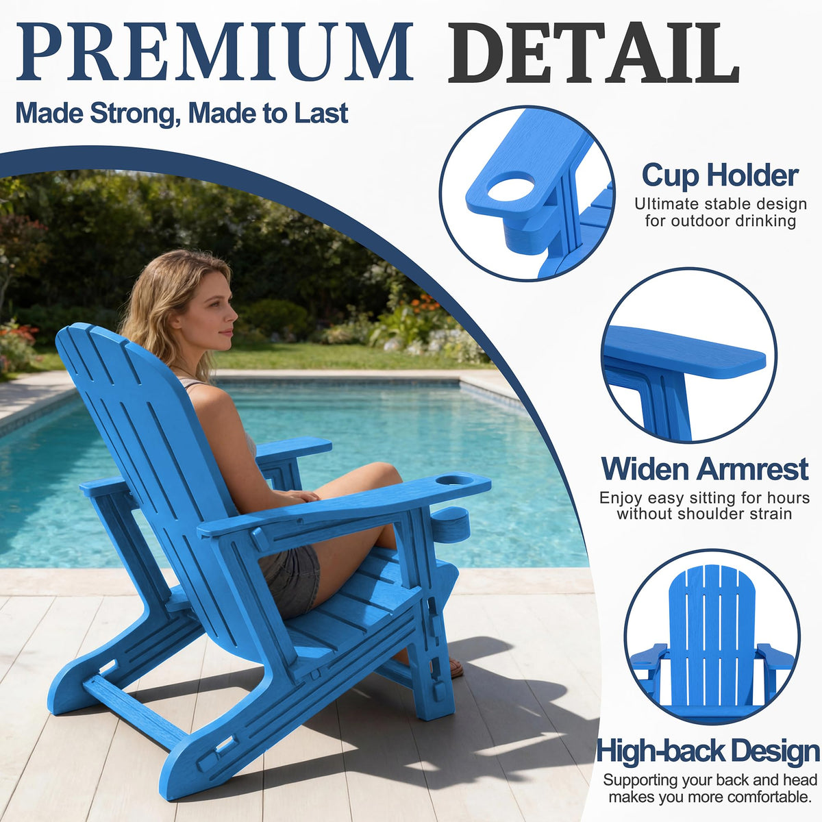 Light Blue HDPE Plastic Adirondack Chair Set of 2 with Tabletop L5097