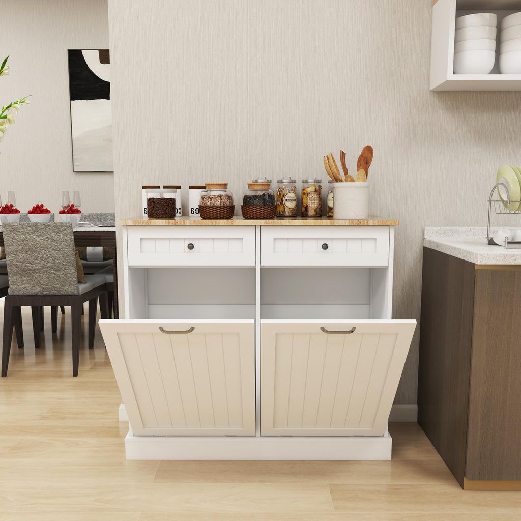 White 10-Gallon Trash Cabinet with 2 Drawers N666