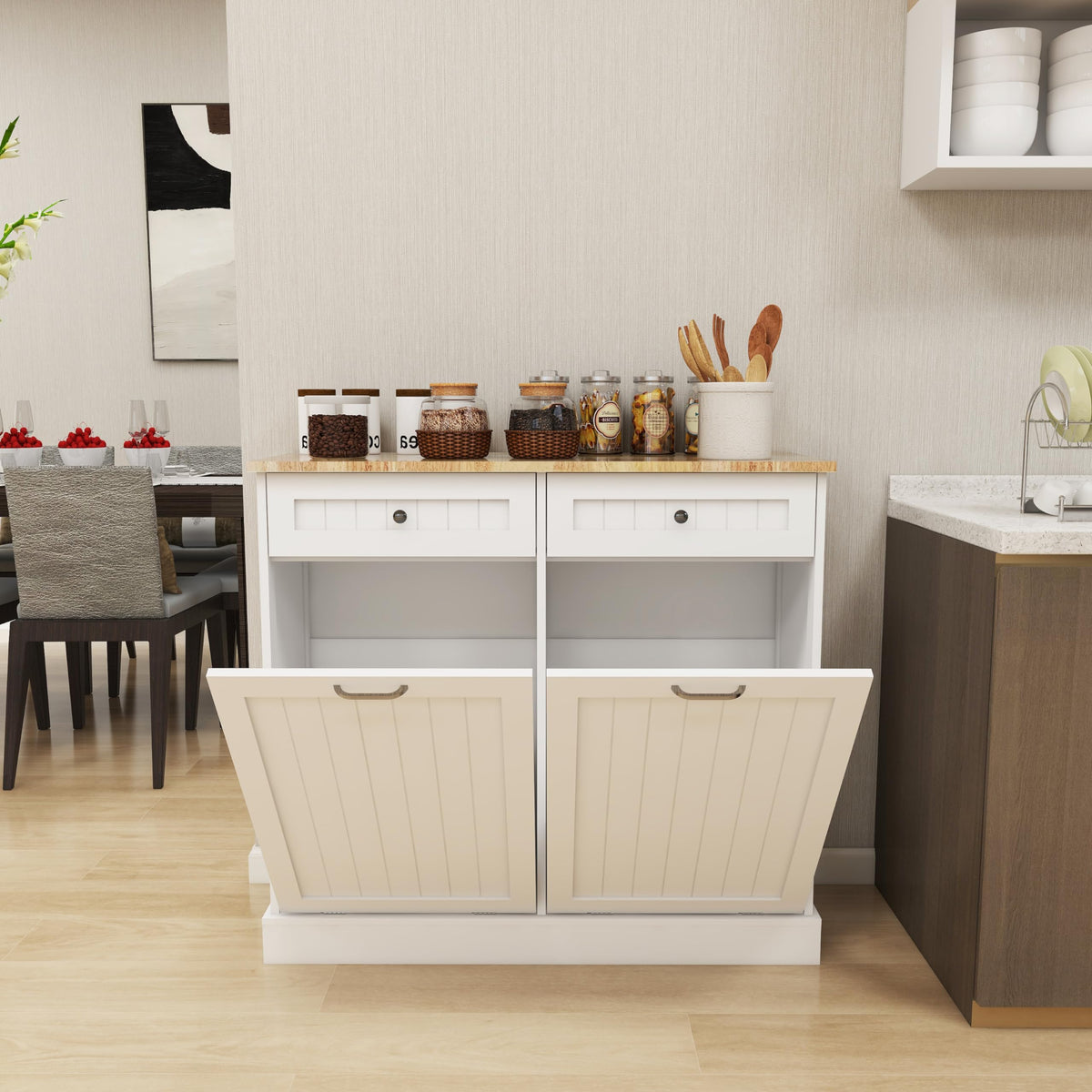 White 10-Gallon Trash Cabinet with 2 Drawers N666