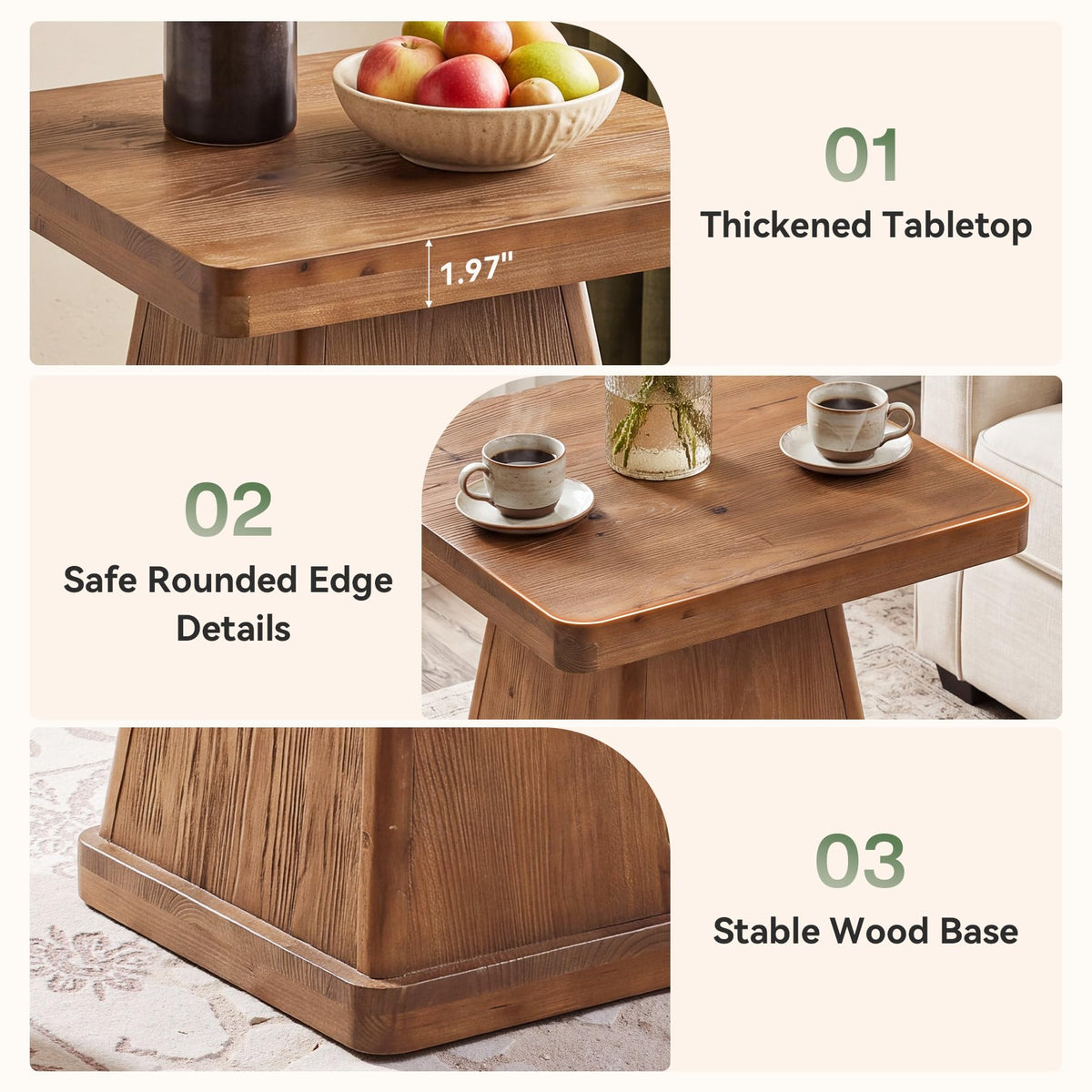 Solid Wood Side Table Set of 2 M353