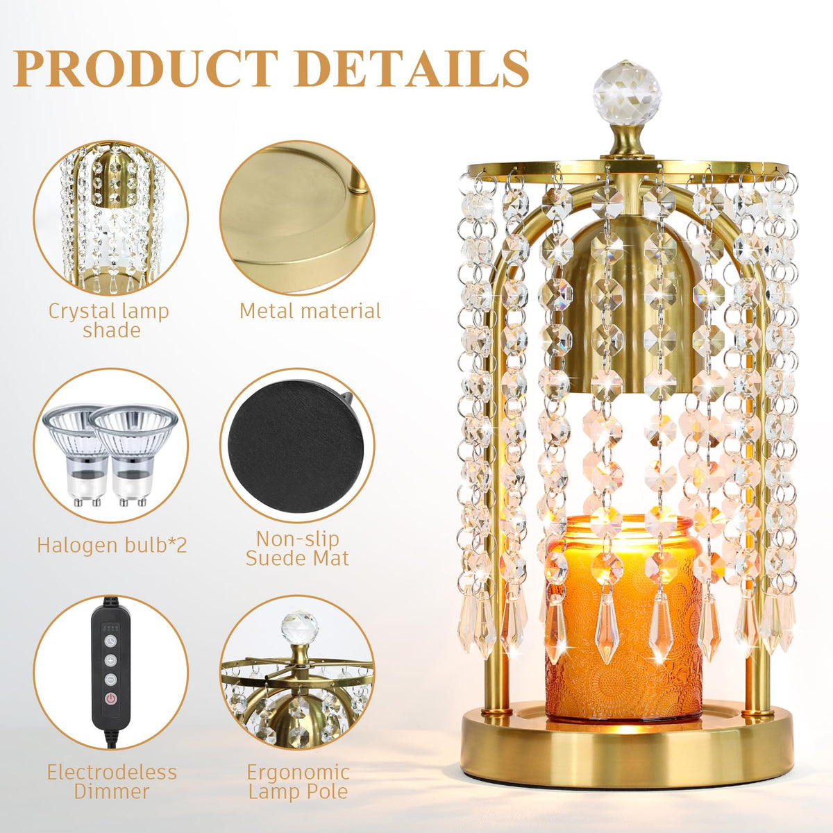 Gold Candle Warmer Lamp with Timer and Dimmer J981086