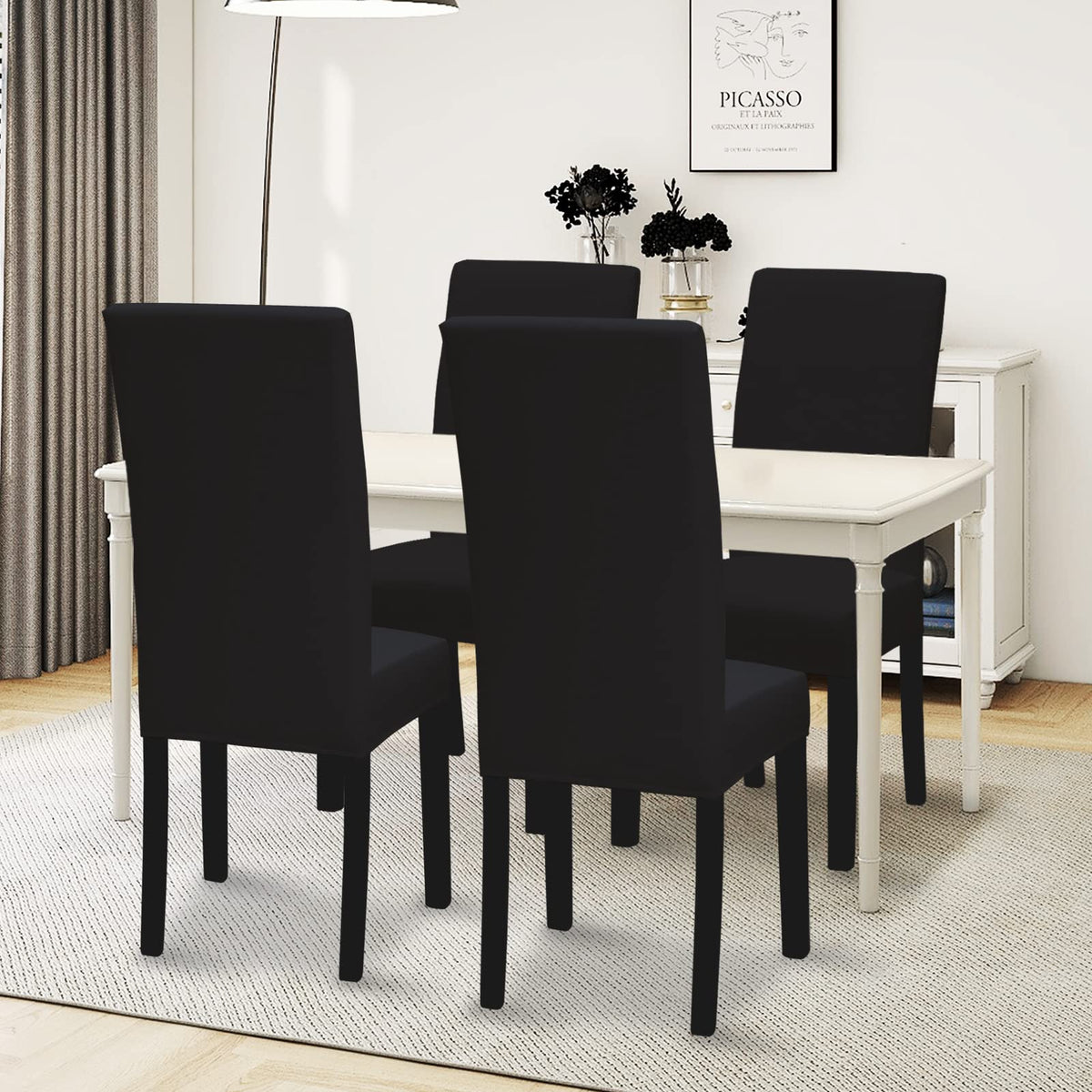 Black Stretch Dining Room Chair Slipcovers Set of 4 P961055