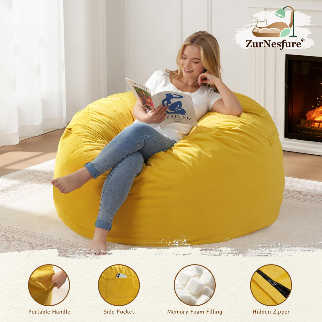 Yellow Memory Foam Bean Bag Chairs A8247