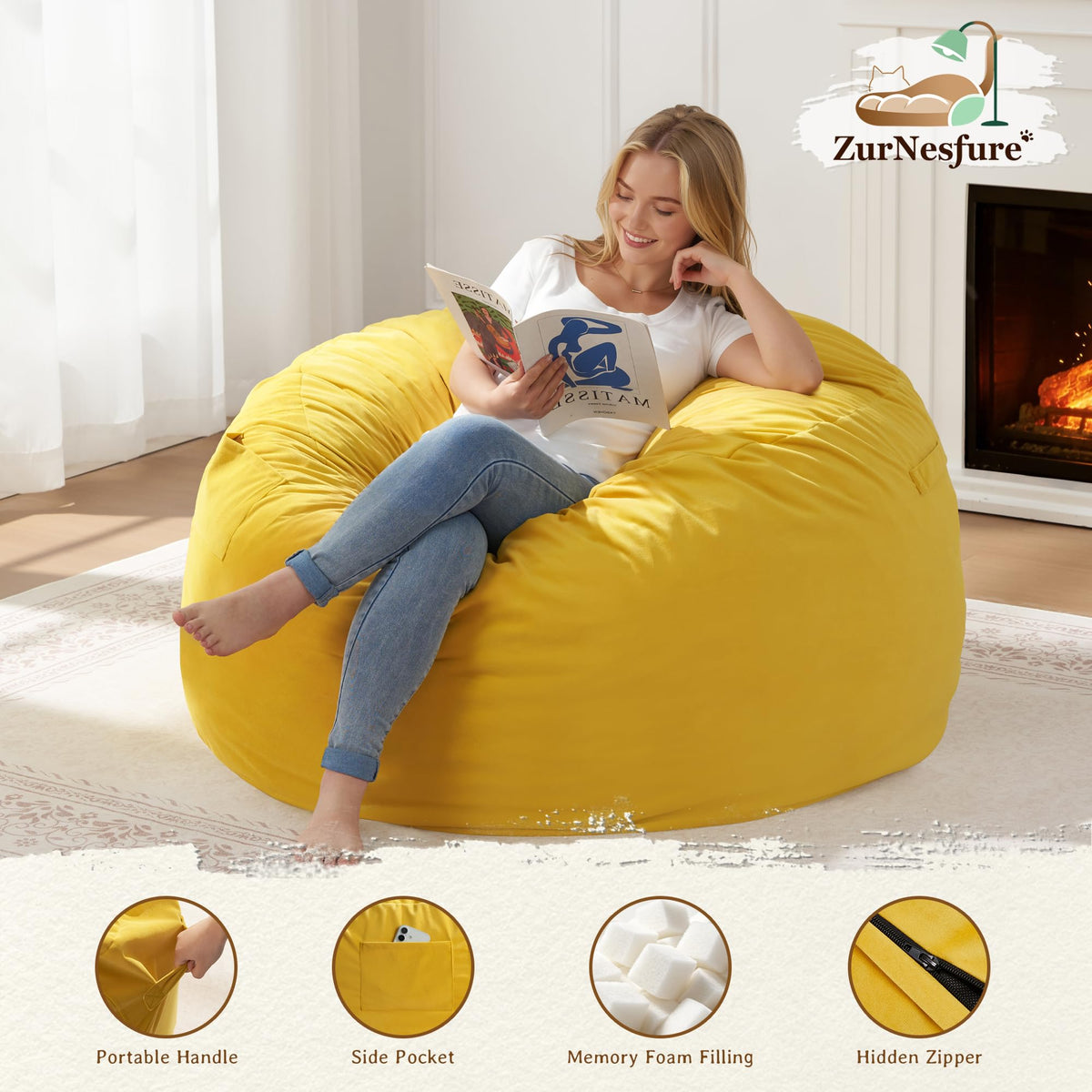 Yellow Memory Foam Bean Bag Chairs A8247