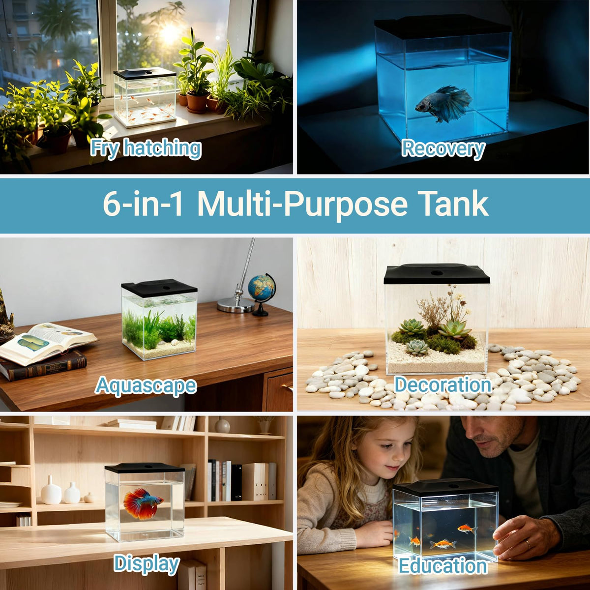 0.8-Gallon Small Plastic Fish Tank with LED Lighting V716134