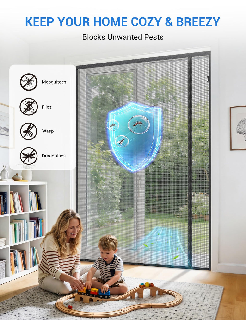 Magnetic Screen Door 72 x 80 Inch Fiberglass Mesh C34823