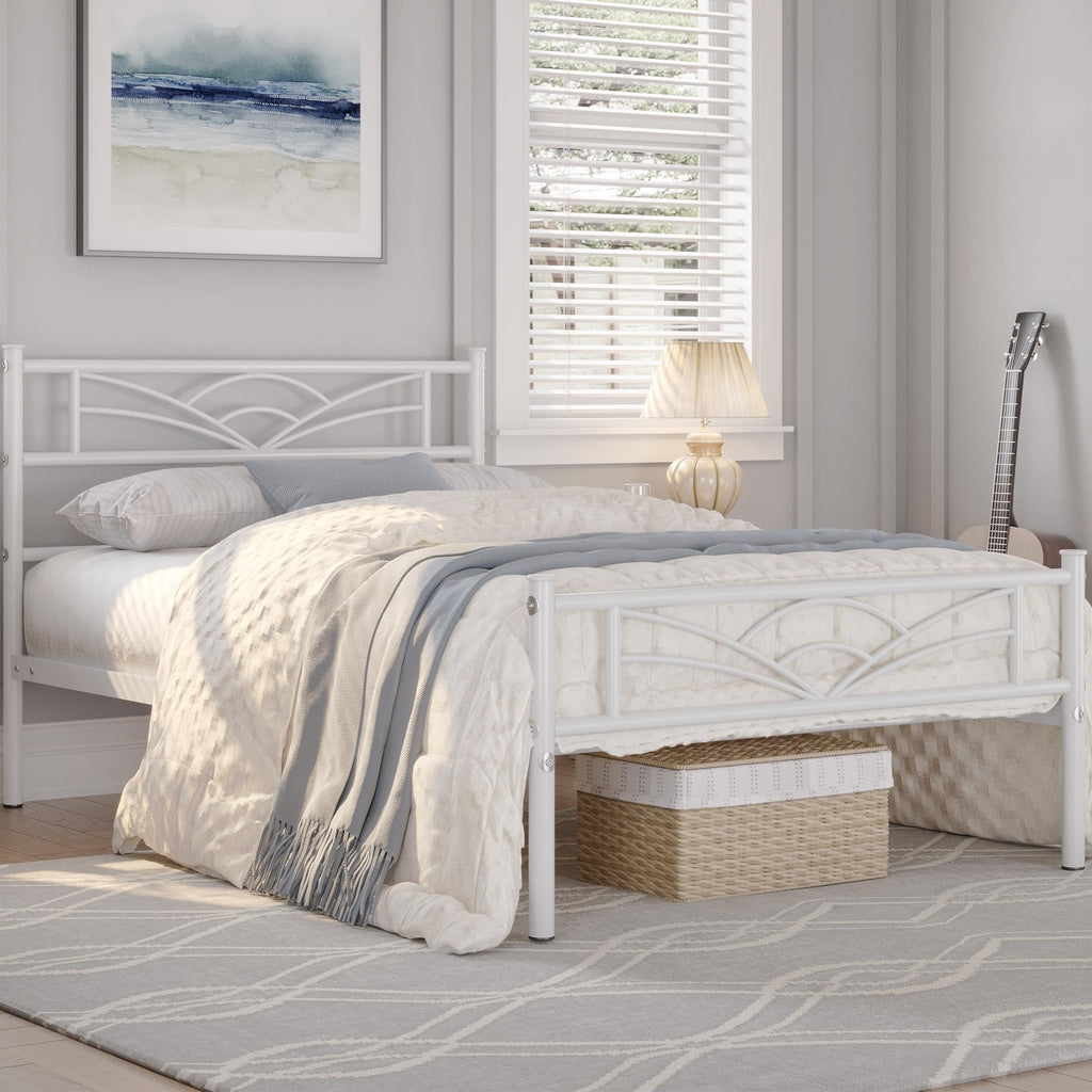 Twin Size White Metal Bed Frame with Headboard U227337