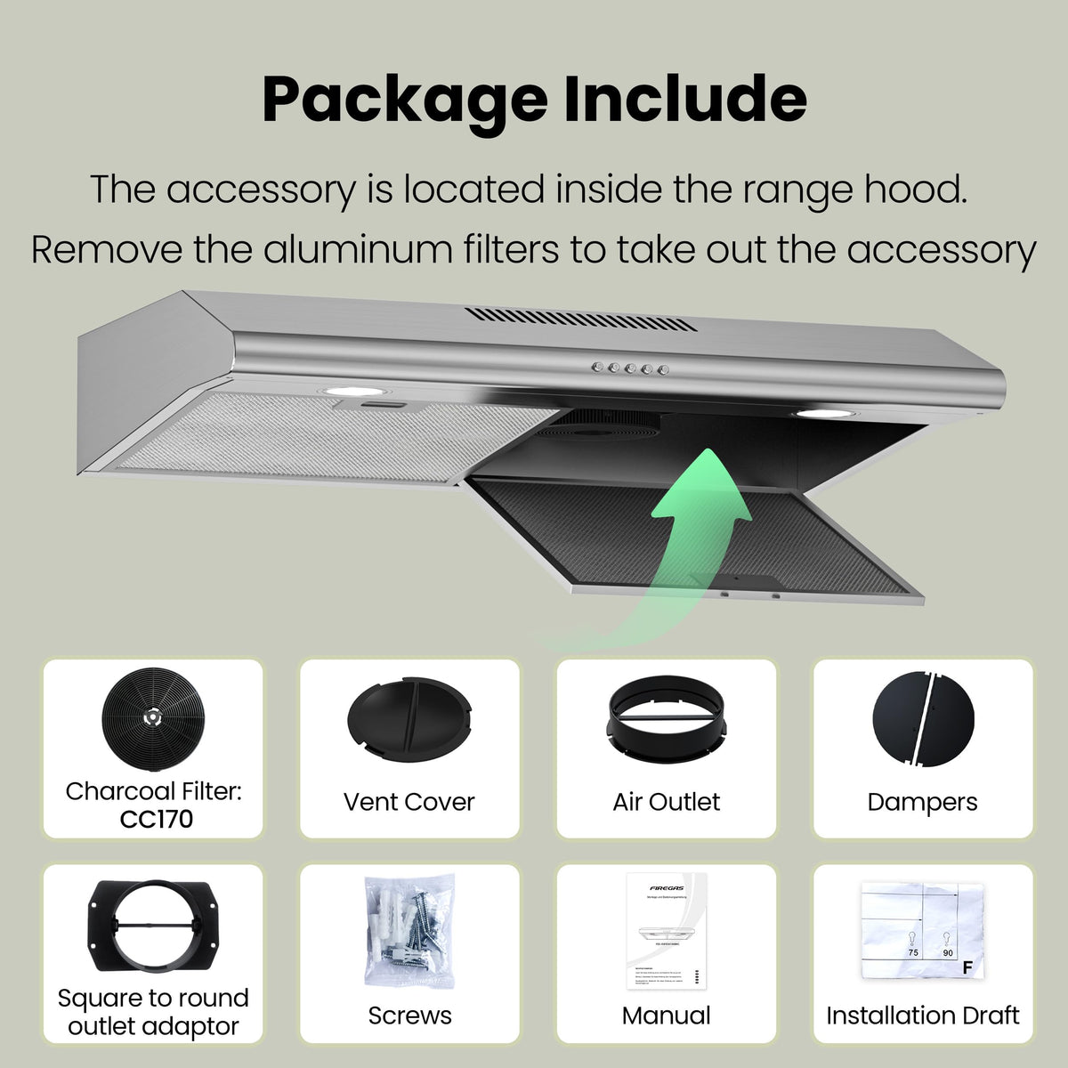 30 inch 300 CFM Under Cabinet Range Hood V5582