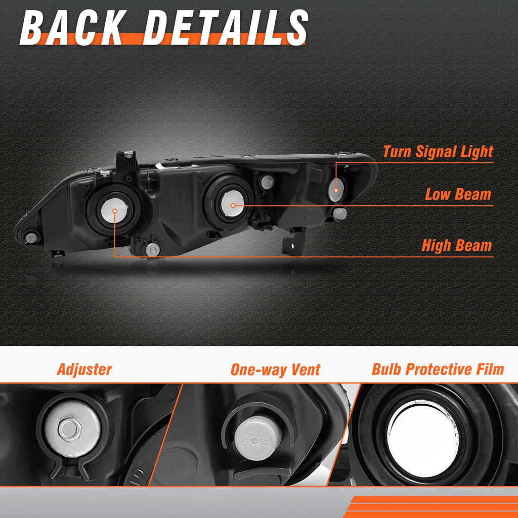 2006-2011 Honda Civic 4 Door Black Headlights Pair H38571