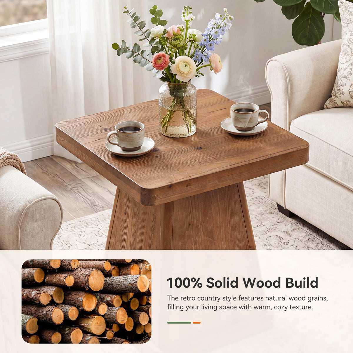 Solid Wood Side Table Set of 2 M353