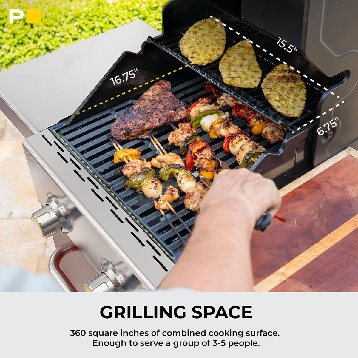 2-Burner Propane Gas Grill with Foldable Side Tables T675