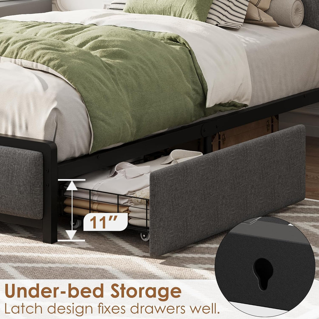 Twin Size Bed Frame with Storage Drawers and Charging Station J583