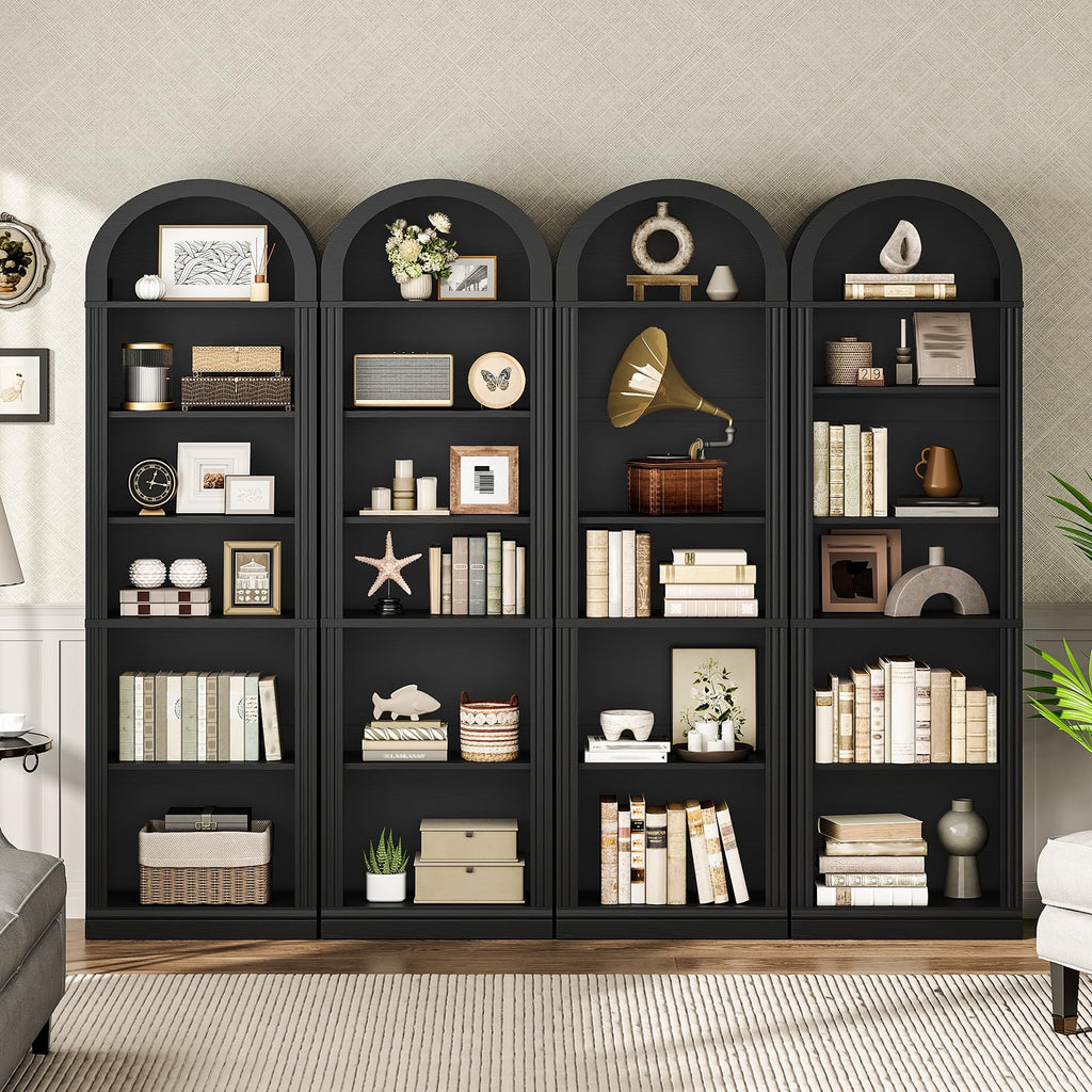 75.8" Tall Narrow 6-Tier Arched Wooden Bookshelf, Black H31972