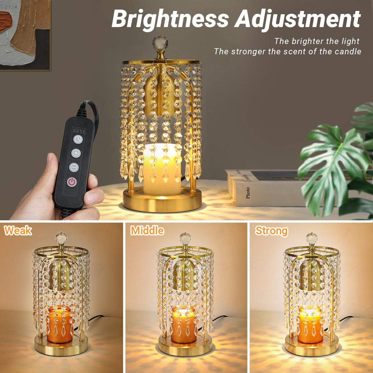 Gold Candle Warmer Lamp with Timer and Dimmer J981086