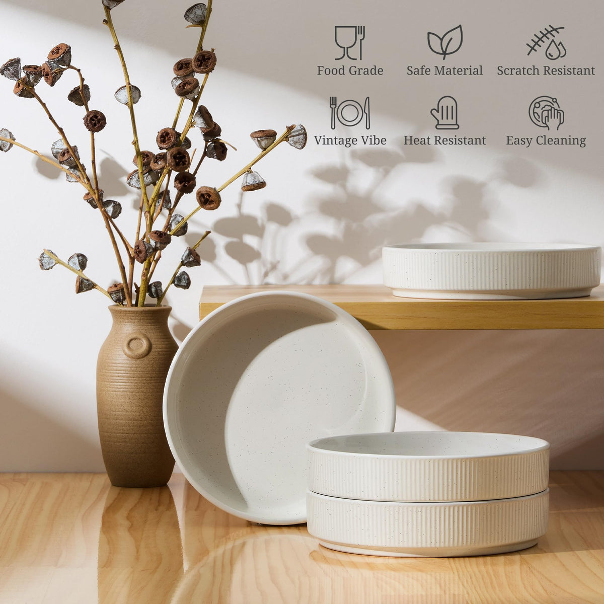 Pasta Bowls Set of 4, 35oz Ceramic, White, 8" P884