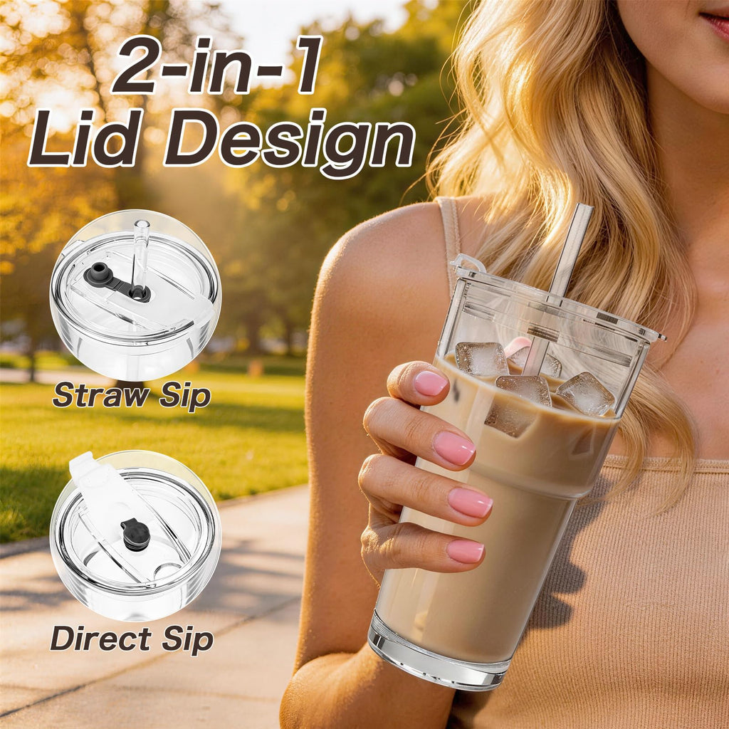 Clear Iced Coffee Cups with Lids 4 Pack 20oz Reusable Glass Cups Y60067