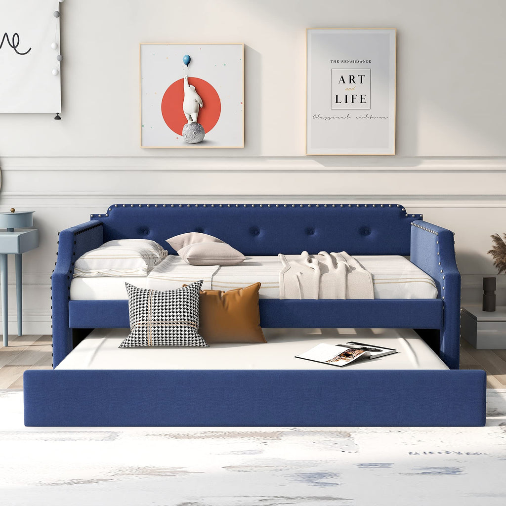 Blue Upholstered Daybed with Trundle Z41714