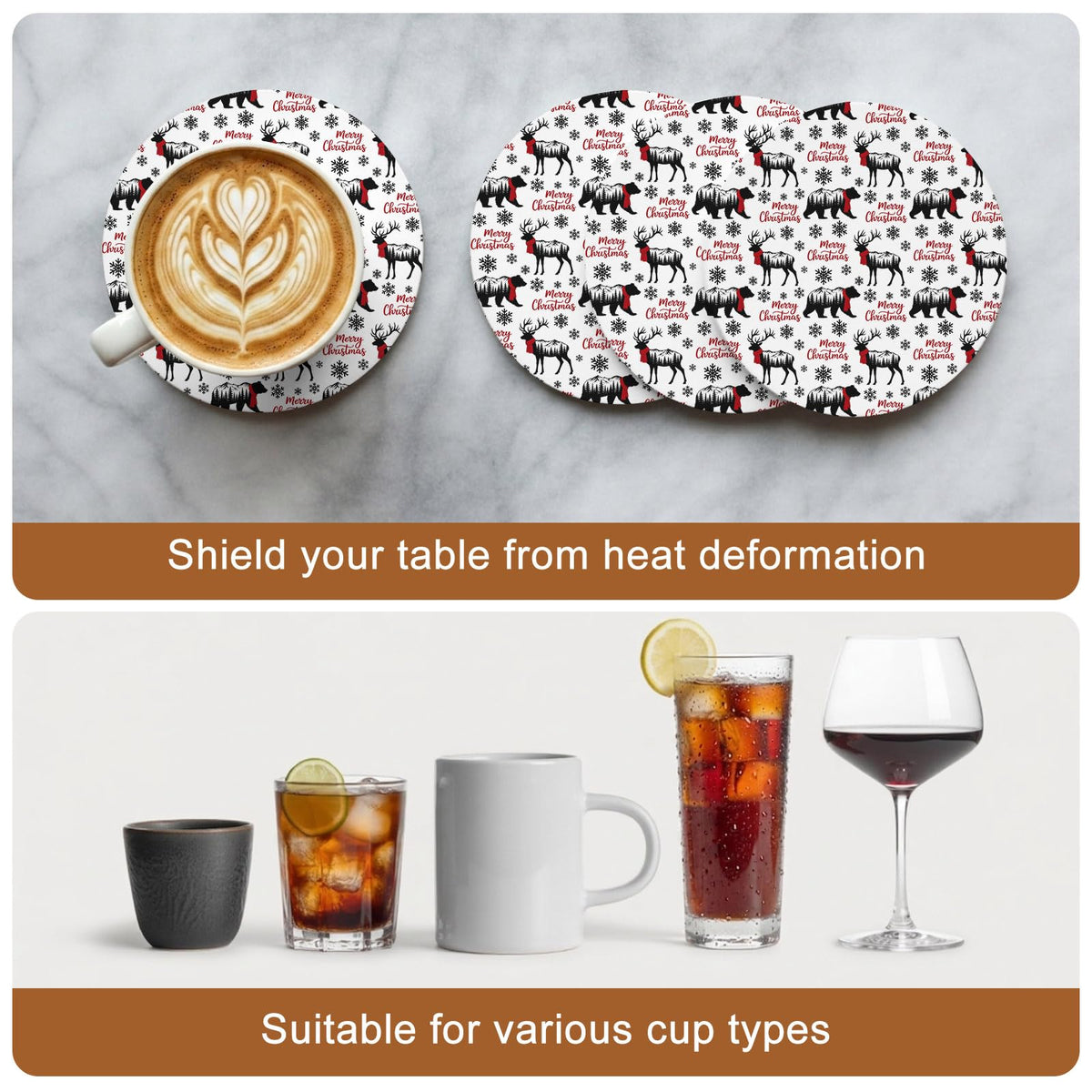 Black Absorbent Ceramic Coasters Set of 6 with Holder Y60437