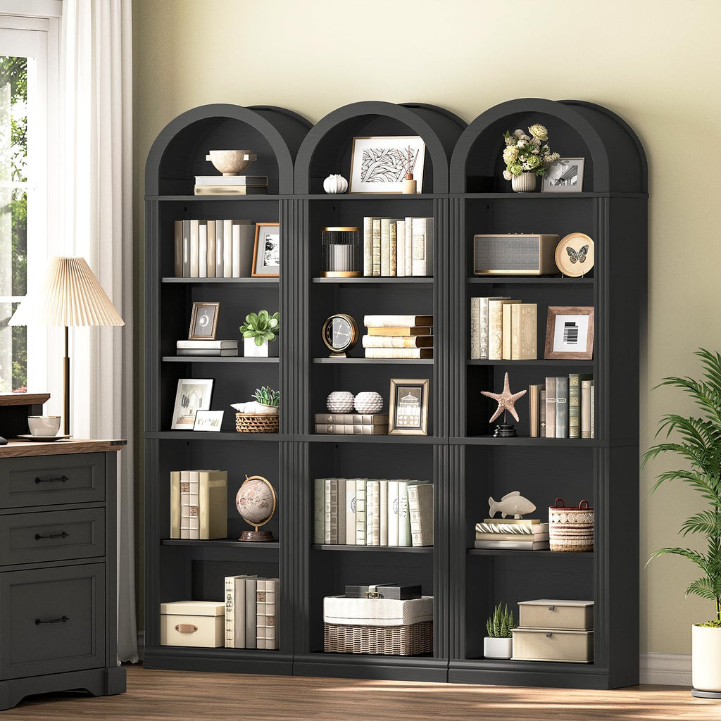 75.8" Tall Narrow 6-Tier Arched Wooden Bookshelf, Black H31972