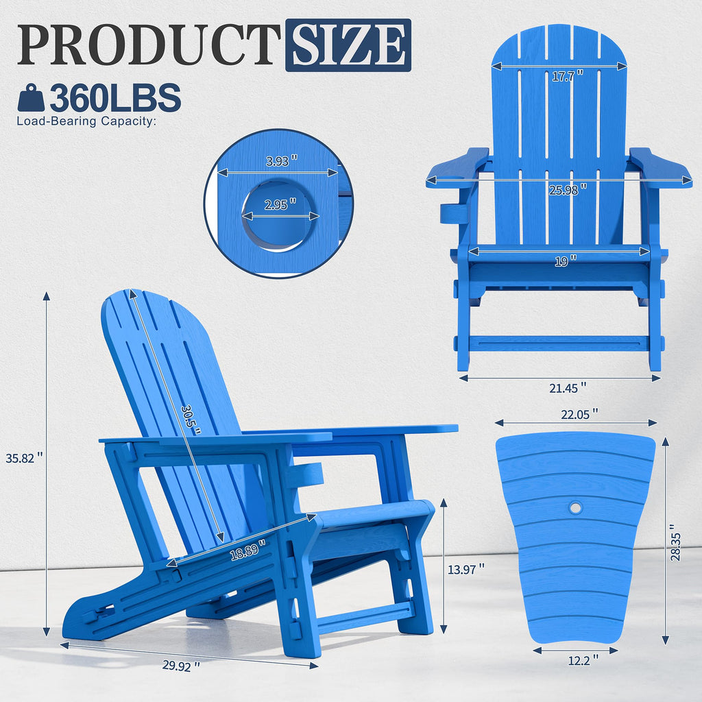 Light Blue HDPE Plastic Adirondack Chair Set of 2 with Tabletop L5097