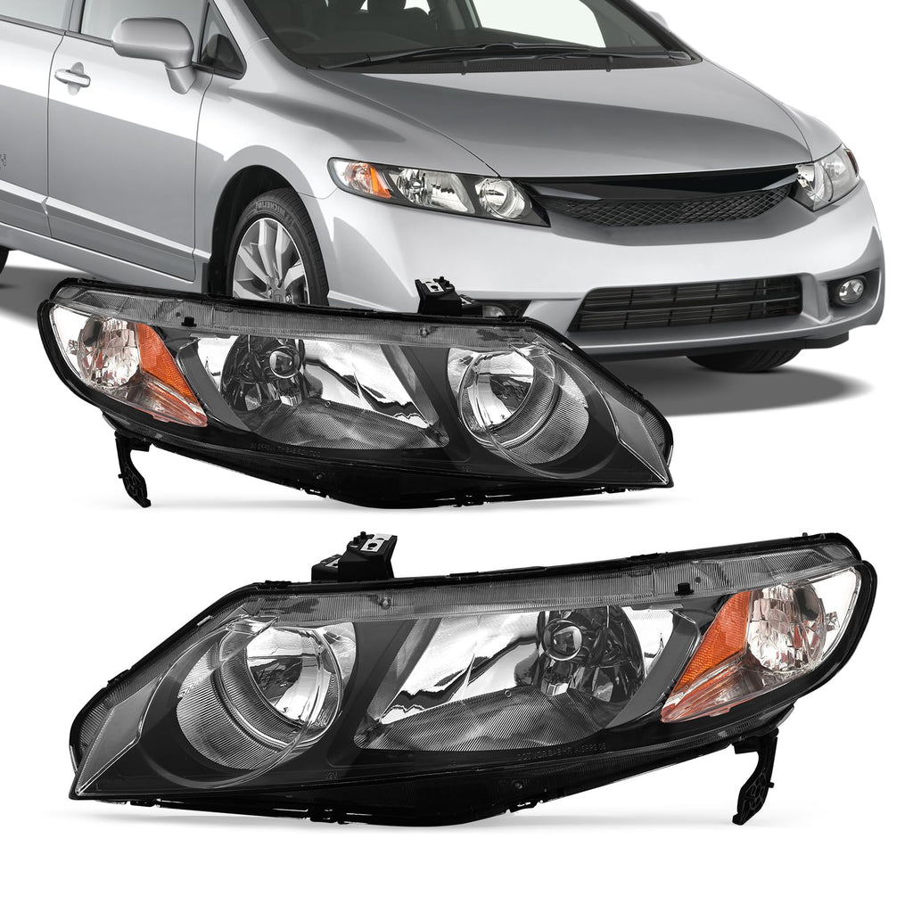 2006-2011 Honda Civic 4 Door Black Headlights Pair H38571